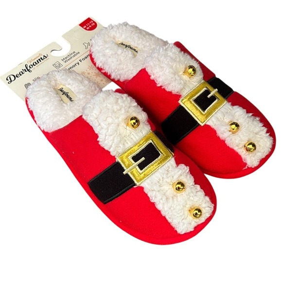 Dearfoams Christmas Red Santa Slippers w/Gold Bells Unisex SZ W 11-12; M 9-10 - Picture 3 of 16